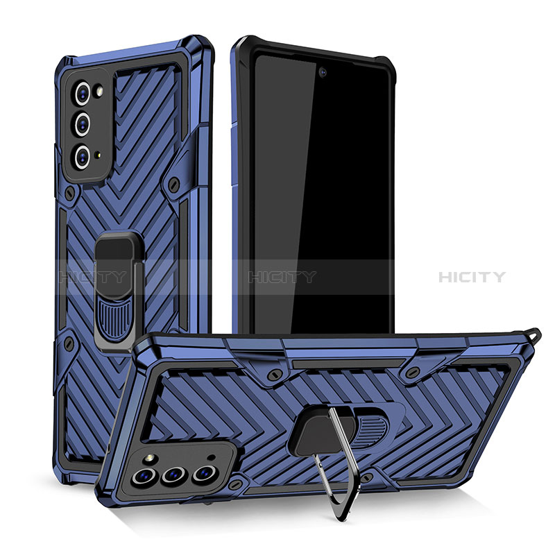 Custodia Silicone e Plastica Opaca Cover con Magnetico Anello Supporto YF1 per Samsung Galaxy Note 20 5G Blu
