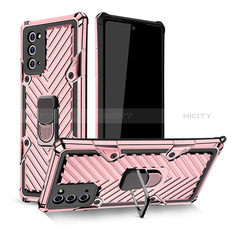 Custodia Silicone e Plastica Opaca Cover con Magnetico Anello Supporto YF1 per Samsung Galaxy Note 20 5G Oro Rosa