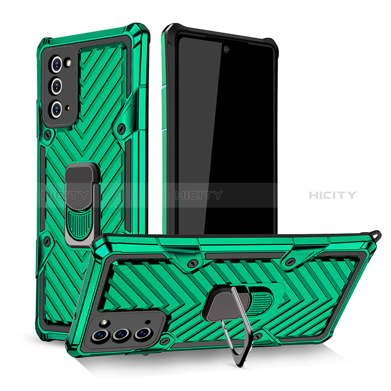 Custodia Silicone e Plastica Opaca Cover con Magnetico Anello Supporto YF1 per Samsung Galaxy Note 20 5G Verde