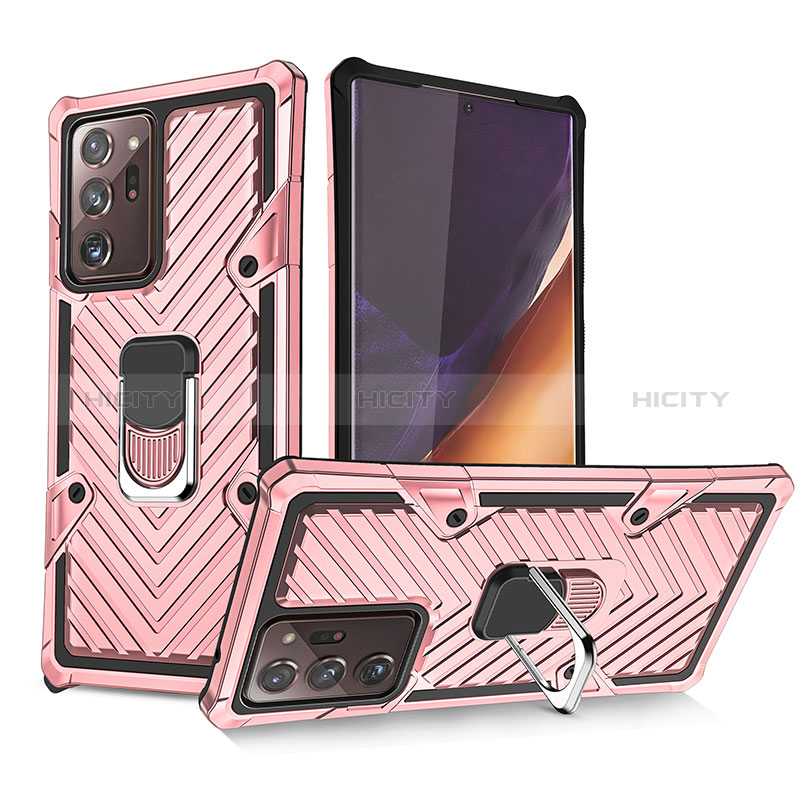 Custodia Silicone e Plastica Opaca Cover con Magnetico Anello Supporto YF1 per Samsung Galaxy Note 20 Ultra 5G Oro Rosa
