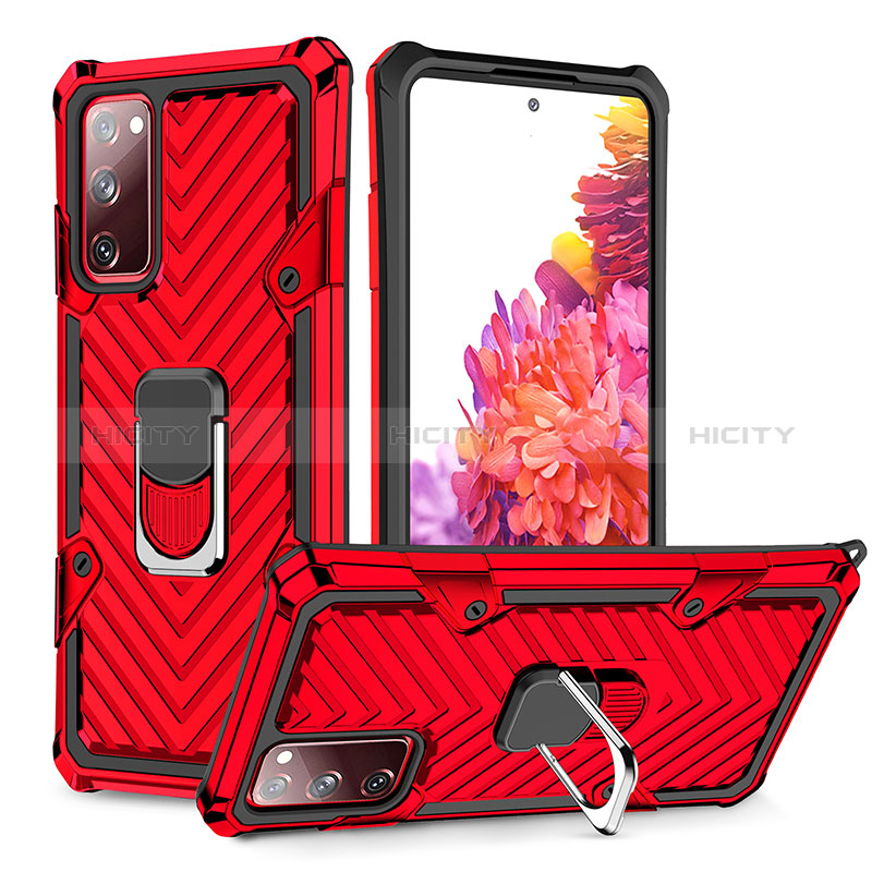 Custodia Silicone e Plastica Opaca Cover con Magnetico Anello Supporto YF1 per Samsung Galaxy S20 Lite 5G Rosso