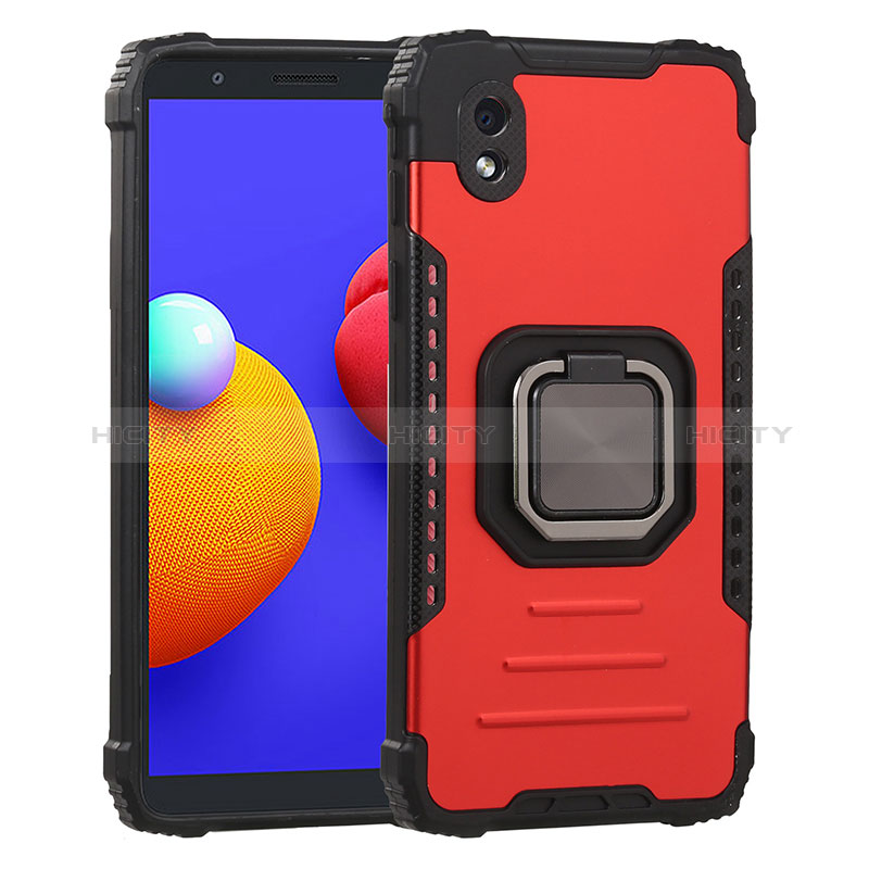 Custodia Silicone e Plastica Opaca Cover con Magnetico Anello Supporto ZJ2 per Samsung Galaxy A01 Core Rosso