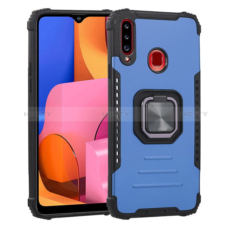 Custodia Silicone e Plastica Opaca Cover con Magnetico Anello Supporto ZJ2 per Samsung Galaxy A20s Blu