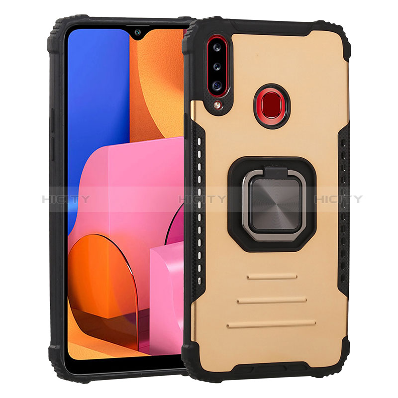 Custodia Silicone e Plastica Opaca Cover con Magnetico Anello Supporto ZJ2 per Samsung Galaxy A20s Oro