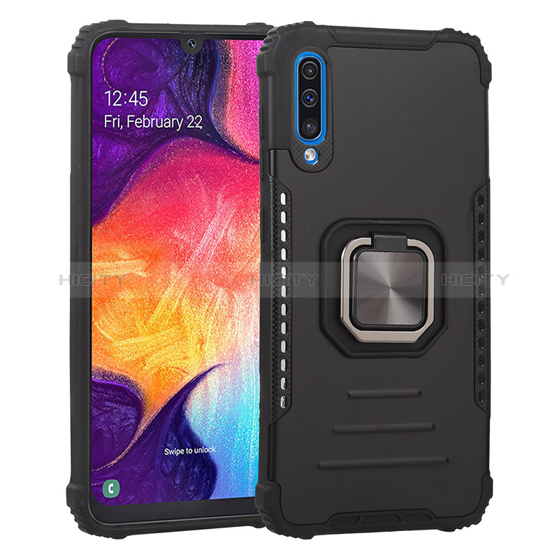 Custodia Silicone e Plastica Opaca Cover con Magnetico Anello Supporto ZJ2 per Samsung Galaxy A50 Nero