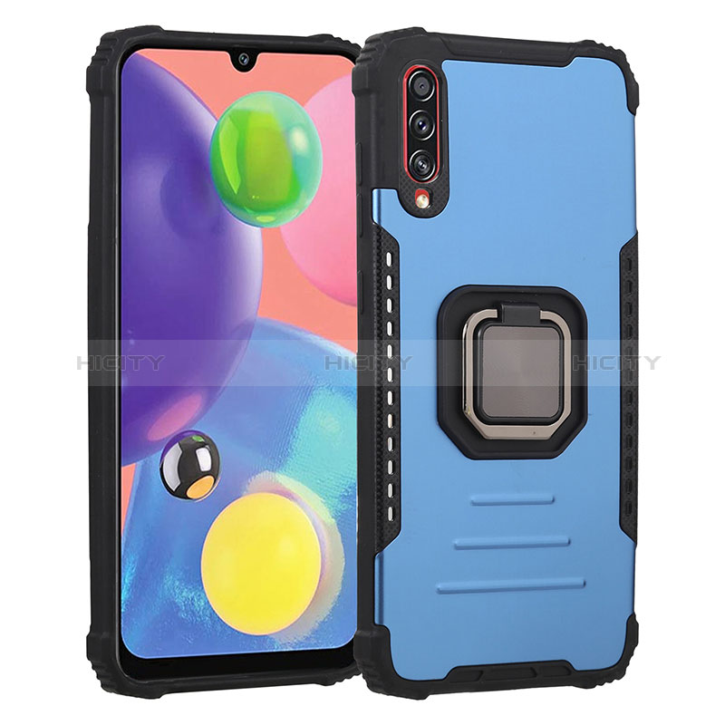 Custodia Silicone e Plastica Opaca Cover con Magnetico Anello Supporto ZJ2 per Samsung Galaxy A70 Blu