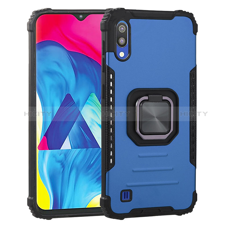 Custodia Silicone e Plastica Opaca Cover con Magnetico Anello Supporto ZJ2 per Samsung Galaxy M10 Blu