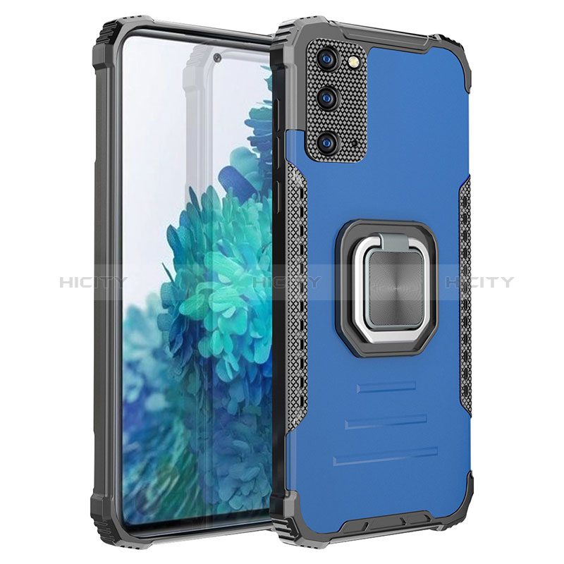 Custodia Silicone e Plastica Opaca Cover con Magnetico Anello Supporto ZJ2 per Samsung Galaxy S20 FE 5G Blu