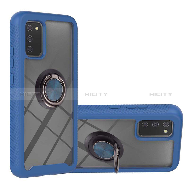 Custodia Silicone e Plastica Opaca Cover con Magnetico Anello Supporto ZJ5 per Samsung Galaxy A02s Blu