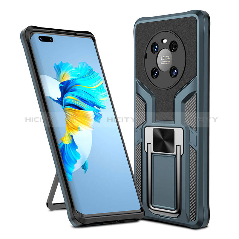 Custodia Silicone e Plastica Opaca Cover con Magnetico Anello Supporto ZL1 per Huawei Mate 40 Pro Ciano