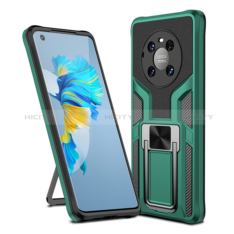 Custodia Silicone e Plastica Opaca Cover con Magnetico Anello Supporto ZL1 per Huawei Mate 40 Verde