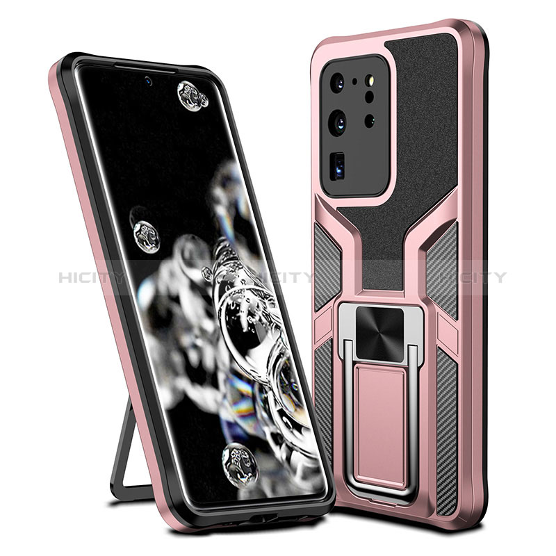 Custodia Silicone e Plastica Opaca Cover con Magnetico Anello Supporto ZL1 per Samsung Galaxy S20 Ultra 5G Oro Rosa