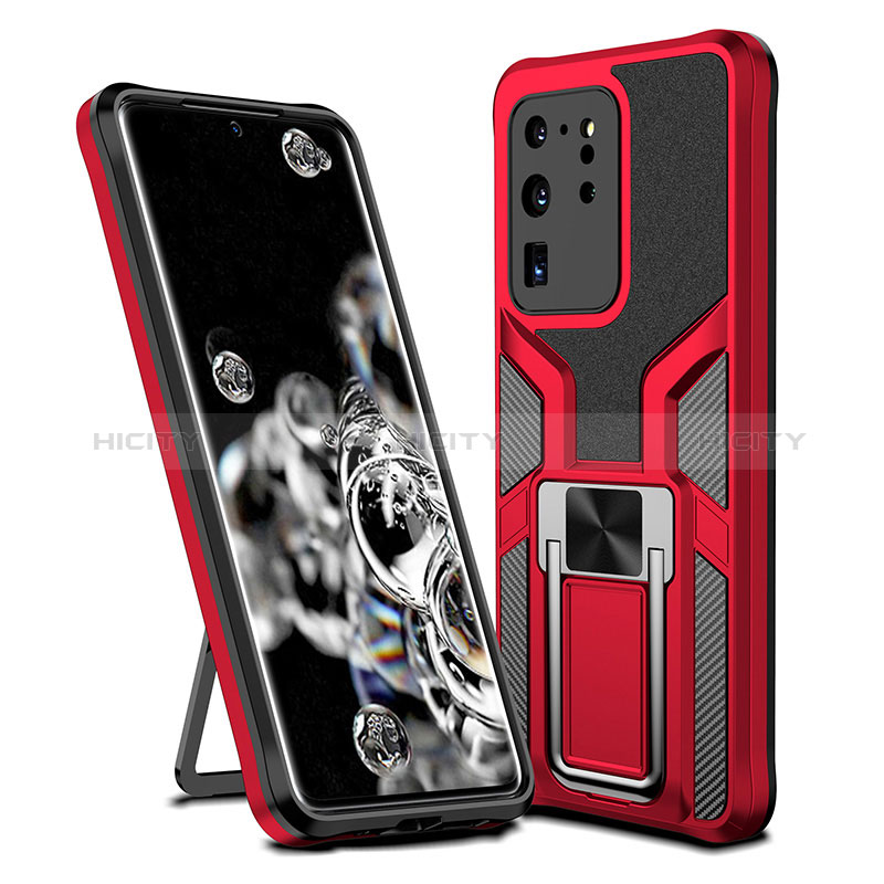 Custodia Silicone e Plastica Opaca Cover con Magnetico Anello Supporto ZL1 per Samsung Galaxy S20 Ultra Rosso