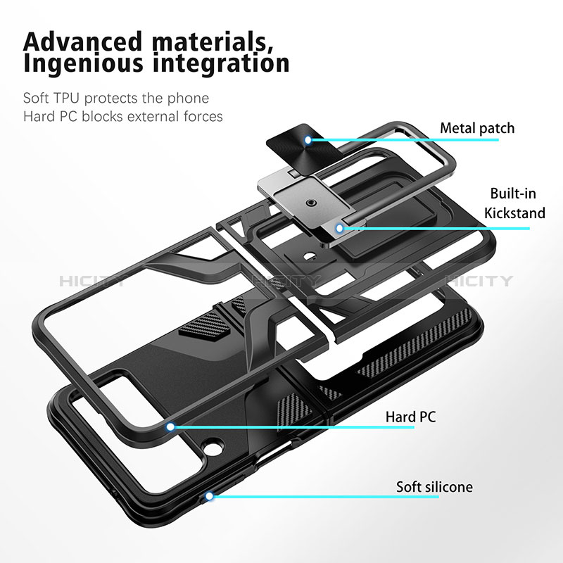 Custodia Silicone e Plastica Opaca Cover con Magnetico Anello Supporto ZL1 per Samsung Galaxy Z Flip3 5G