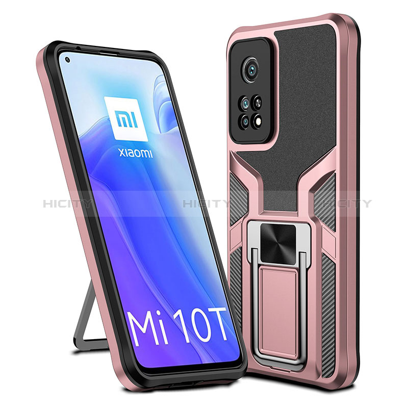 Custodia Silicone e Plastica Opaca Cover con Magnetico Anello Supporto ZL1 per Xiaomi Mi 10T Pro 5G Oro Rosa