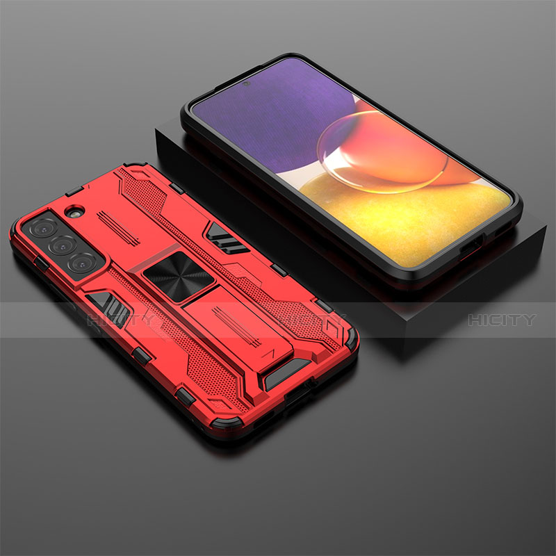 Custodia Silicone e Plastica Opaca Cover con Magnetico Supporto A01 per Samsung Galaxy S21 5G