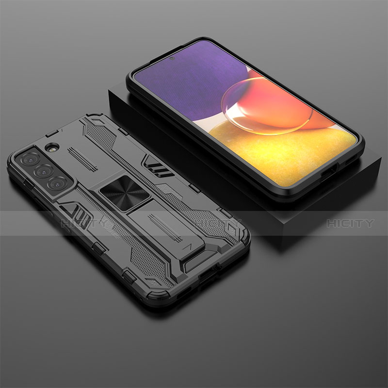 Custodia Silicone e Plastica Opaca Cover con Magnetico Supporto A01 per Samsung Galaxy S21 5G