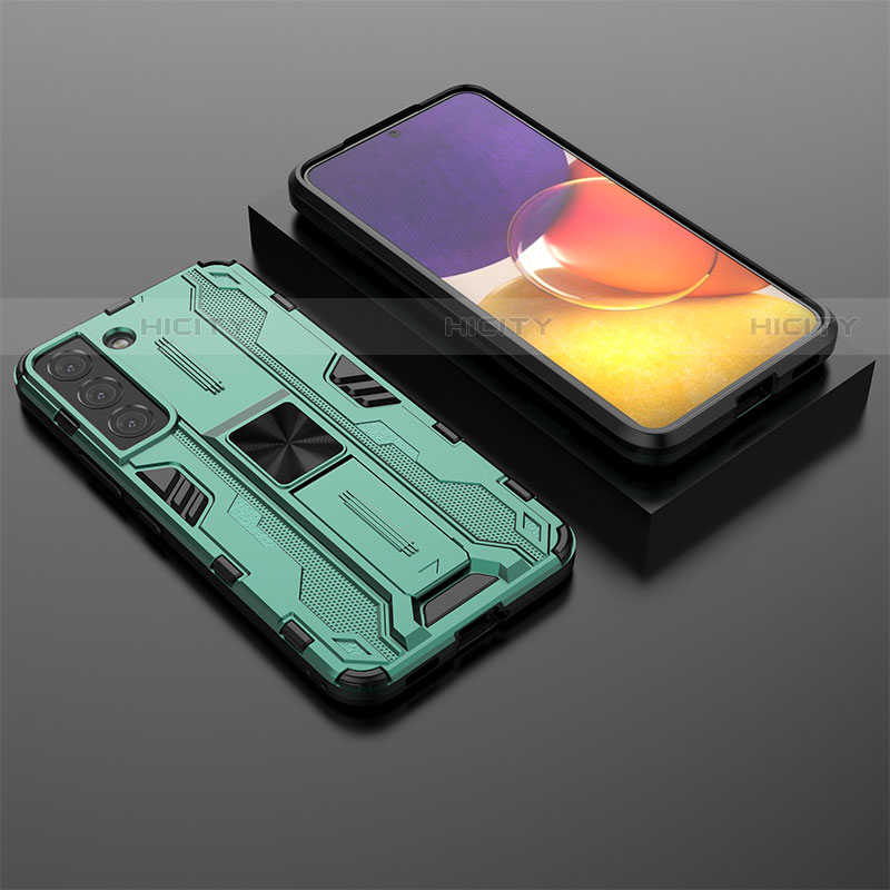 Custodia Silicone e Plastica Opaca Cover con Magnetico Supporto A01 per Samsung Galaxy S22 5G Verde