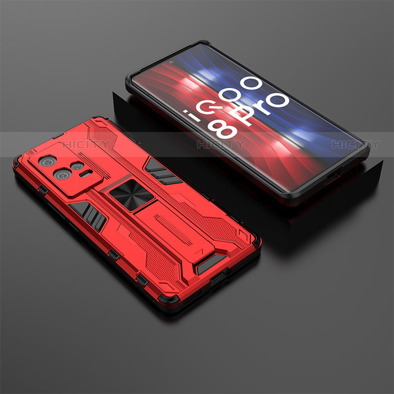 Custodia Silicone e Plastica Opaca Cover con Magnetico Supporto A01 per Vivo iQOO 8 Pro 5G Rosso