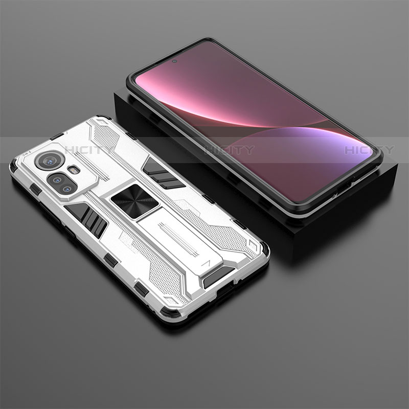 Custodia Silicone e Plastica Opaca Cover con Magnetico Supporto A01 per Xiaomi Mi 12 Lite 5G Bianco
