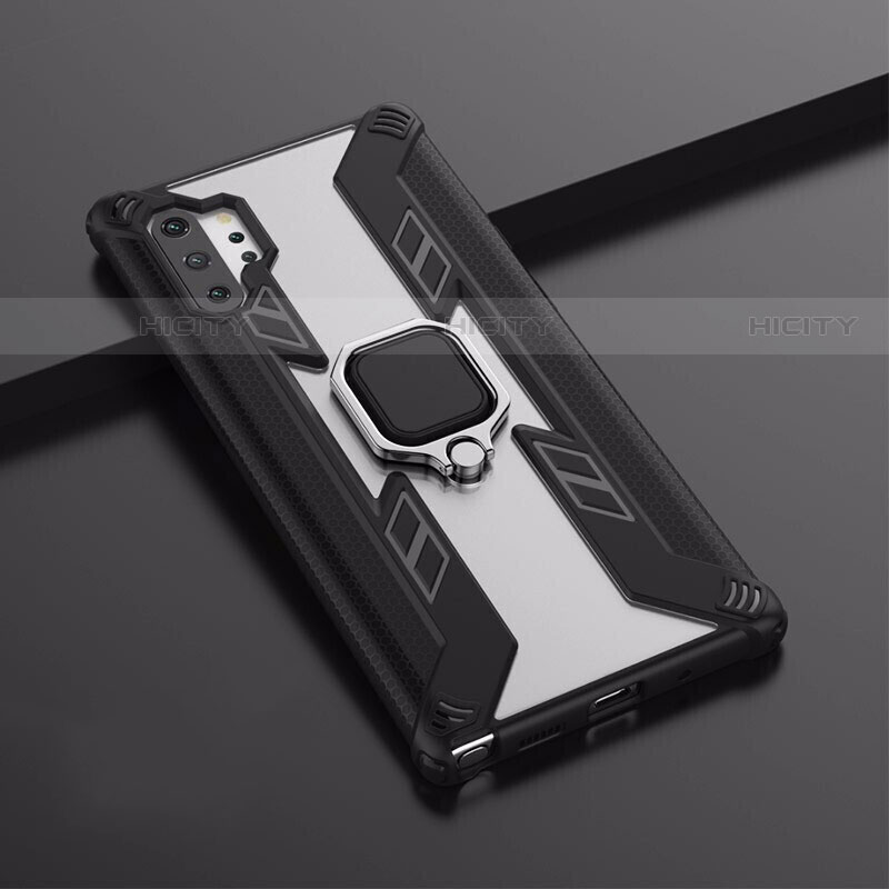 Custodia Silicone e Plastica Opaca Cover con Magnetico Supporto A02 per Samsung Galaxy Note 10 Plus 5G Nero