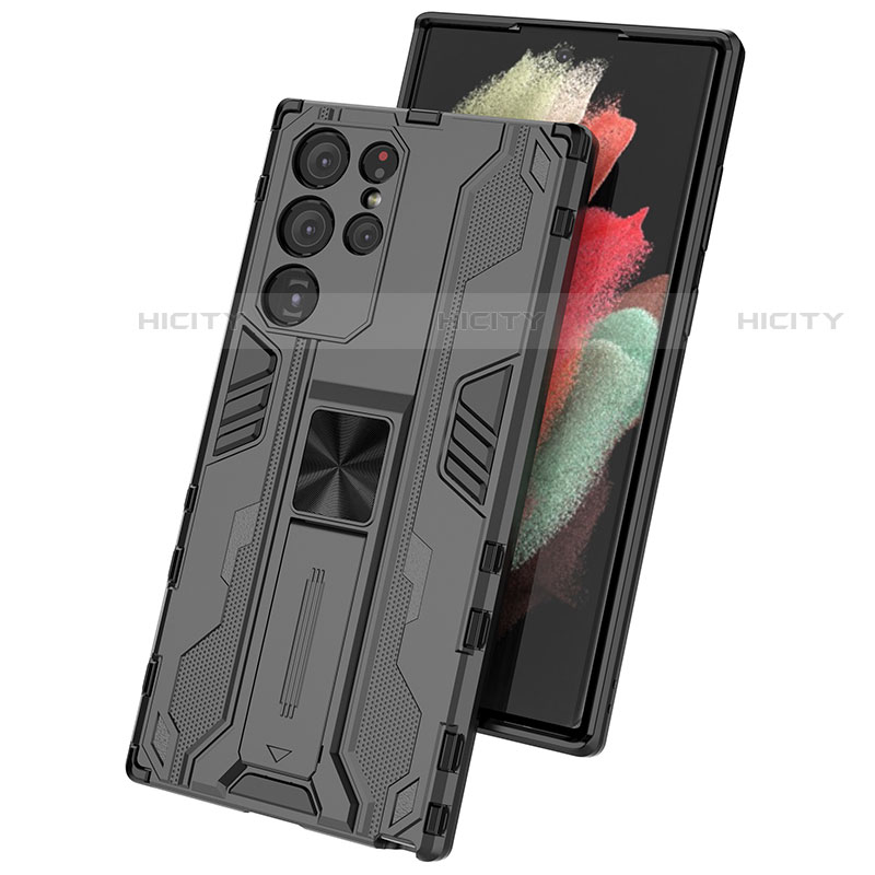 Custodia Silicone e Plastica Opaca Cover con Magnetico Supporto A02 per Samsung Galaxy S21 Ultra 5G