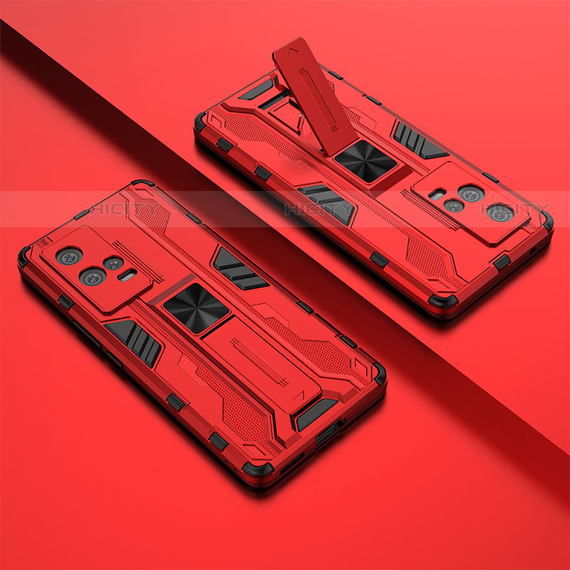 Custodia Silicone e Plastica Opaca Cover con Magnetico Supporto A02 per Vivo iQOO 8 Pro 5G Rosso