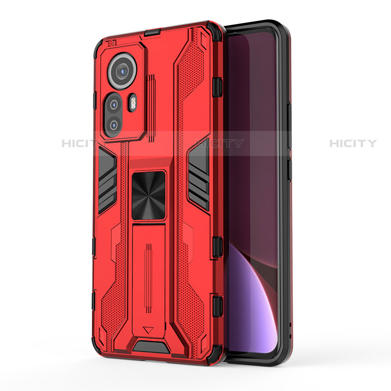 Custodia Silicone e Plastica Opaca Cover con Magnetico Supporto A02 per Xiaomi Mi 12X 5G Rosso