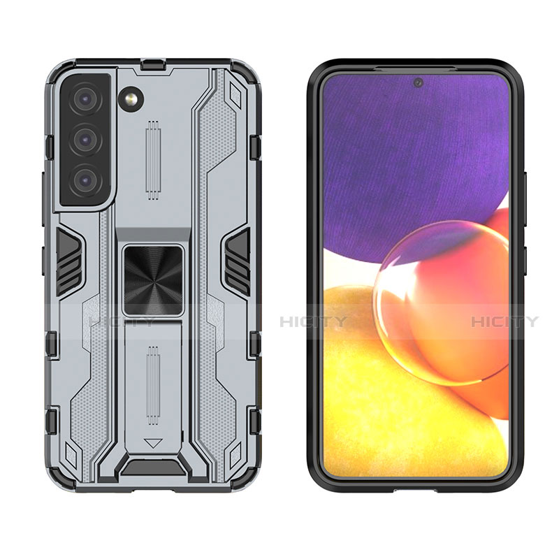 Custodia Silicone e Plastica Opaca Cover con Magnetico Supporto A03 per Samsung Galaxy S21 5G Grigio