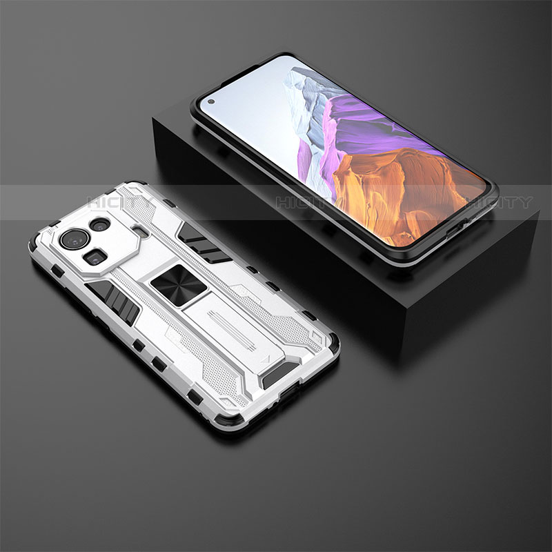 Custodia Silicone e Plastica Opaca Cover con Magnetico Supporto A03 per Xiaomi Mi 11 Pro 5G Bianco