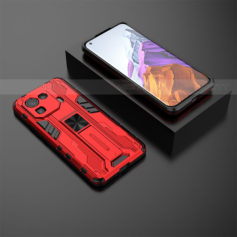 Custodia Silicone e Plastica Opaca Cover con Magnetico Supporto A03 per Xiaomi Mi 11 Pro 5G Rosso