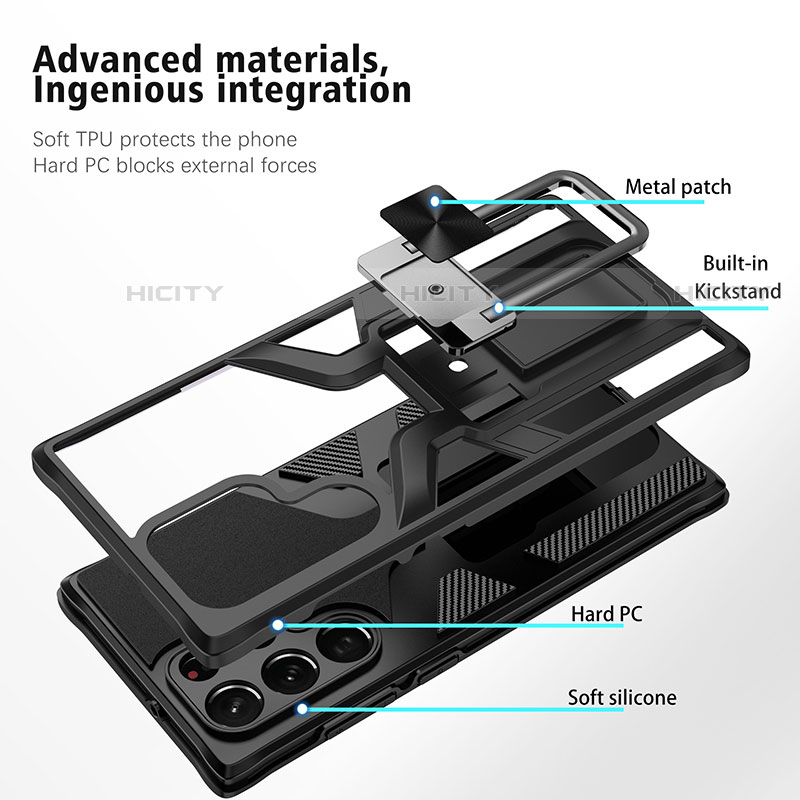 Custodia Silicone e Plastica Opaca Cover con Magnetico Supporto A05 per Samsung Galaxy S21 Ultra 5G