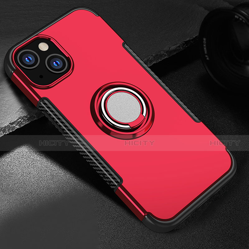 Custodia Silicone e Plastica Opaca Cover con Magnetico Supporto A08 per Apple iPhone 13 Rosso