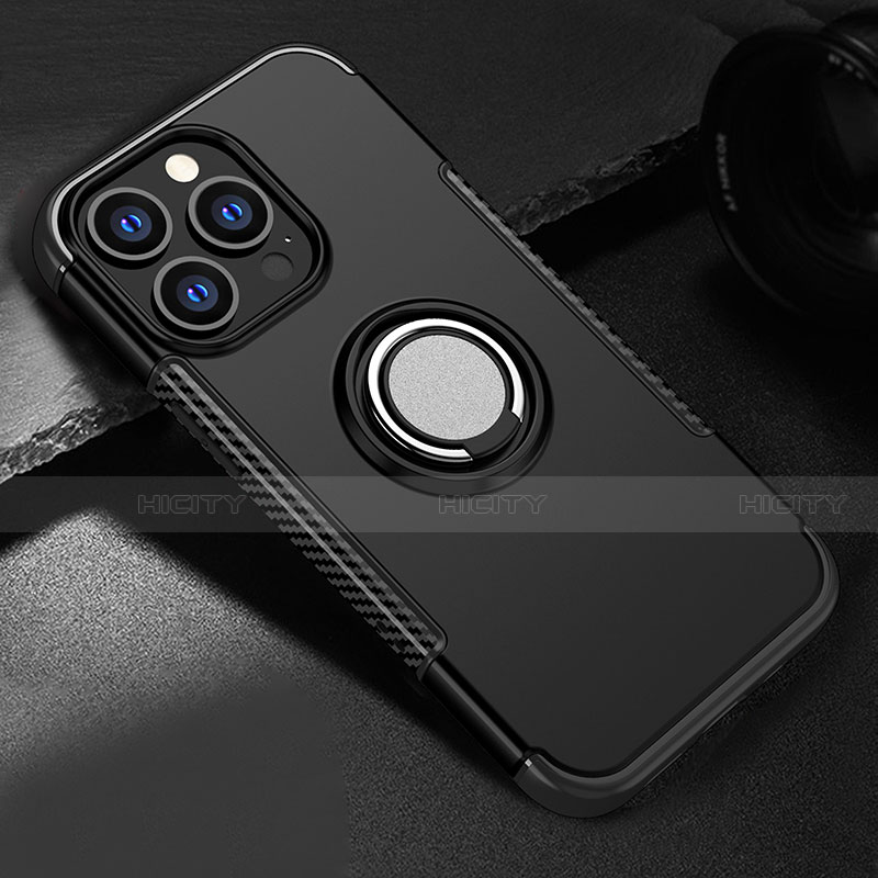Custodia Silicone e Plastica Opaca Cover con Magnetico Supporto A08 per Apple iPhone 14 Pro Nero