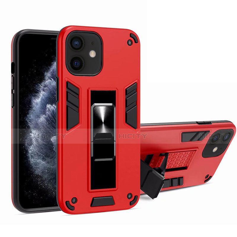 Custodia Silicone e Plastica Opaca Cover con Magnetico Supporto H01 per Apple iPhone 12 Mini Rosso