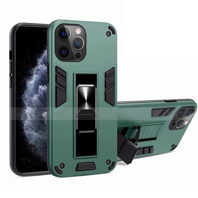 Custodia Silicone e Plastica Opaca Cover con Magnetico Supporto H01 per Apple iPhone 12 Pro Max Verde