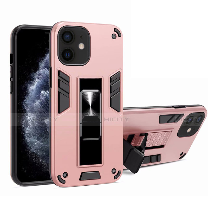 Custodia Silicone e Plastica Opaca Cover con Magnetico Supporto H01 per Apple iPhone 12 Rosa