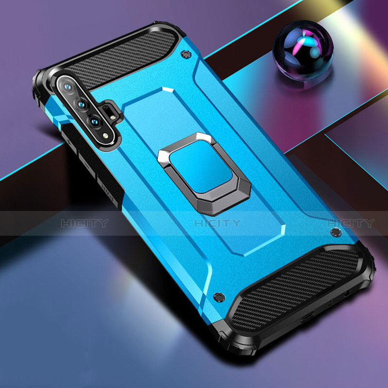 Custodia Silicone e Plastica Opaca Cover con Magnetico Supporto H01 per Huawei Honor 20 Pro Blu
