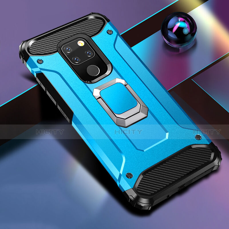 Custodia Silicone e Plastica Opaca Cover con Magnetico Supporto H01 per Huawei Mate 20 X 5G Cielo Blu
