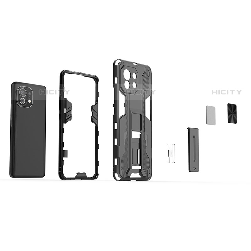 Custodia Silicone e Plastica Opaca Cover con Magnetico Supporto H03 per Xiaomi Mi 11 5G