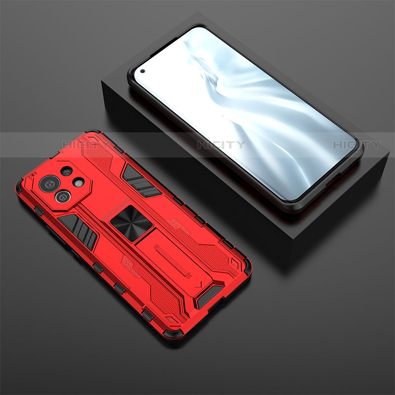 Custodia Silicone e Plastica Opaca Cover con Magnetico Supporto H03 per Xiaomi Mi 11 5G Rosso