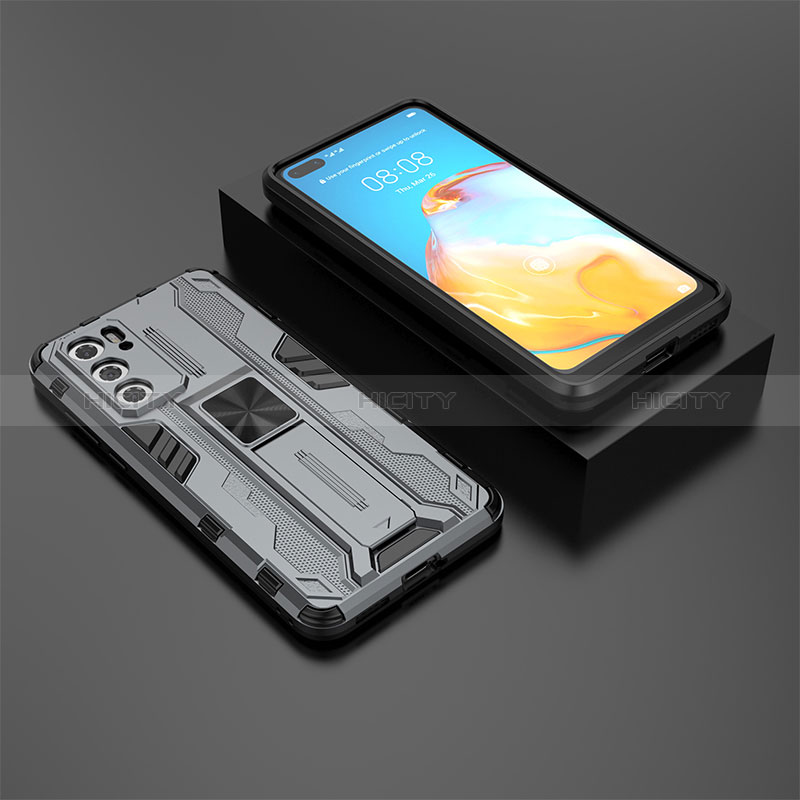 Custodia Silicone e Plastica Opaca Cover con Magnetico Supporto KC1 per Huawei P40 Grigio