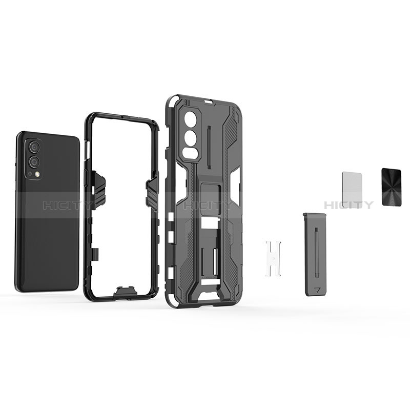 Custodia Silicone e Plastica Opaca Cover con Magnetico Supporto KC1 per OnePlus Nord 2 5G