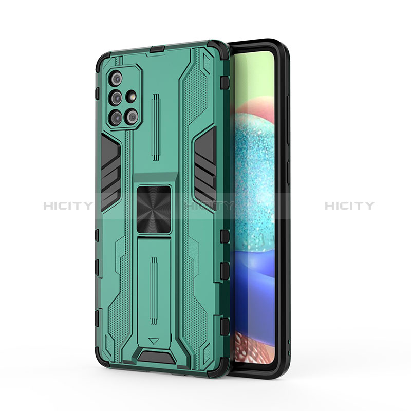 Custodia Silicone e Plastica Opaca Cover con Magnetico Supporto KC1 per Samsung Galaxy A71 5G Verde