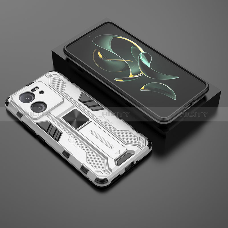 Custodia Silicone e Plastica Opaca Cover con Magnetico Supporto KC1 per Xiaomi Mi 13T 5G Argento