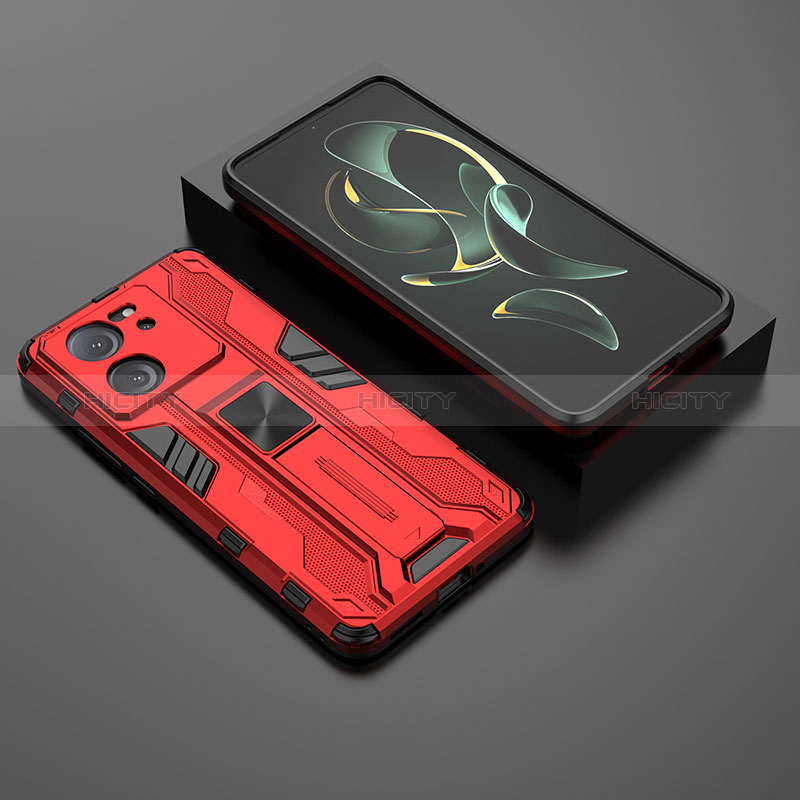 Custodia Silicone e Plastica Opaca Cover con Magnetico Supporto KC1 per Xiaomi Mi 13T 5G Rosso