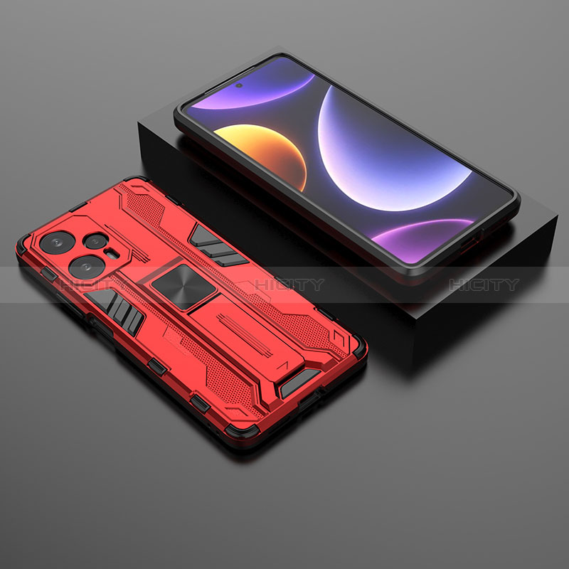 Custodia Silicone e Plastica Opaca Cover con Magnetico Supporto KC1 per Xiaomi Poco F5 5G