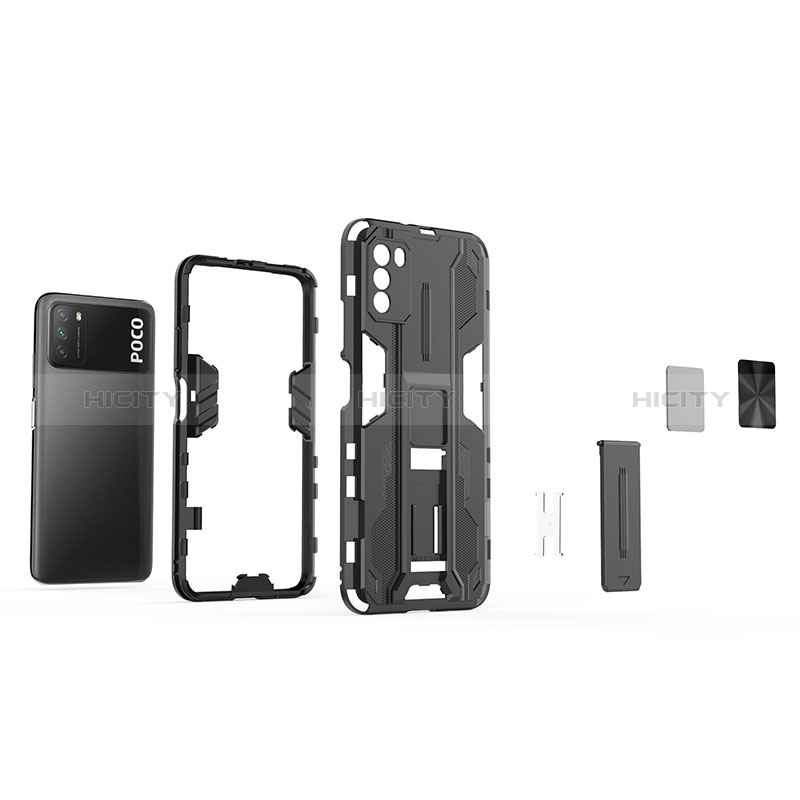 Custodia Silicone e Plastica Opaca Cover con Magnetico Supporto KC1 per Xiaomi Poco M3