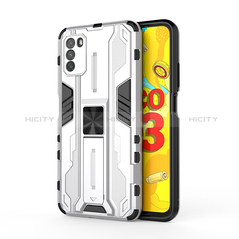 Custodia Silicone e Plastica Opaca Cover con Magnetico Supporto KC1 per Xiaomi Poco M3 Argento