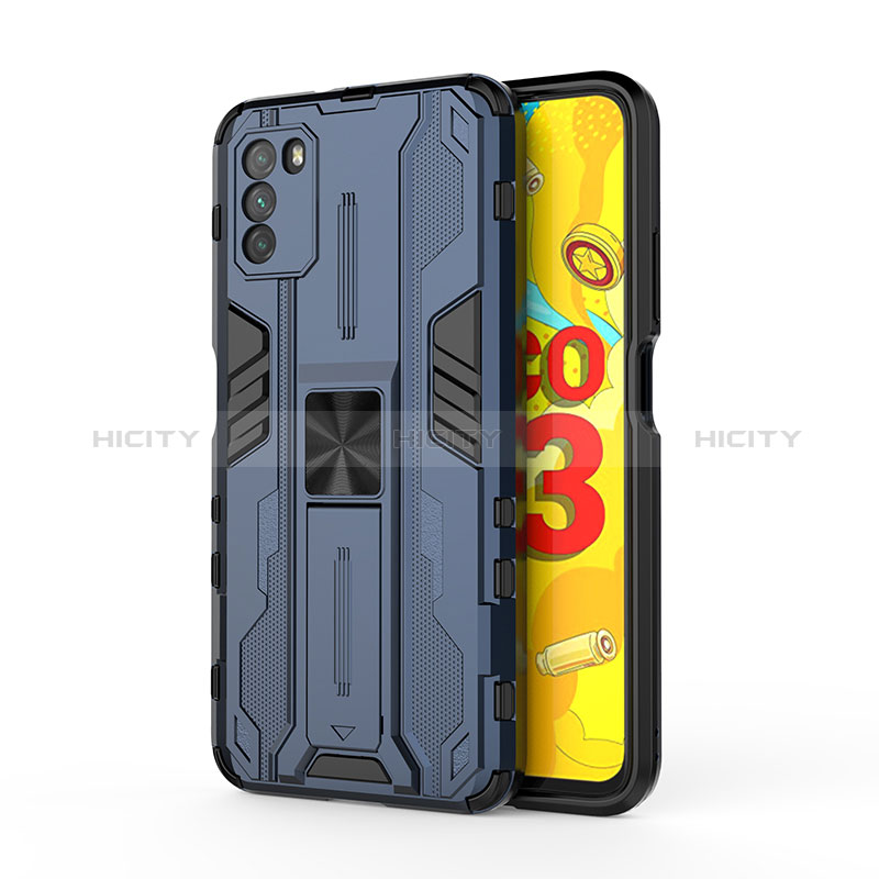 Custodia Silicone e Plastica Opaca Cover con Magnetico Supporto KC1 per Xiaomi Poco M3 Blu